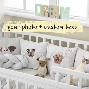 Coussin pour chambre d'enfant brodé portrait de chien personnalisé, taie d'oreiller personnalisée pour chambre d'enfant, décoration de chambre d'enfant, coussin pour chien, cadeau nouvelle maman, cadeau de baby shower
