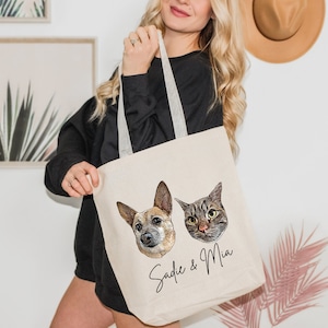 Custom Pet Portrait Tote Bag, Custom Dog Tote, Dog Bag, Personalized Dog Tote, Gift for Dog Lover, Dog Mom Gift, Dog Mom Tote Bag