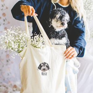 Benutzerdefinierte EMBROIDERED Pet Portrait Canvas Tote, Benutzerdefinierte Hund Tote, Hundetasche, Haustier Gesicht Geschenk, Hund Mama Geschenk, Hund Stickerei, Hundemama Einkaufstasche