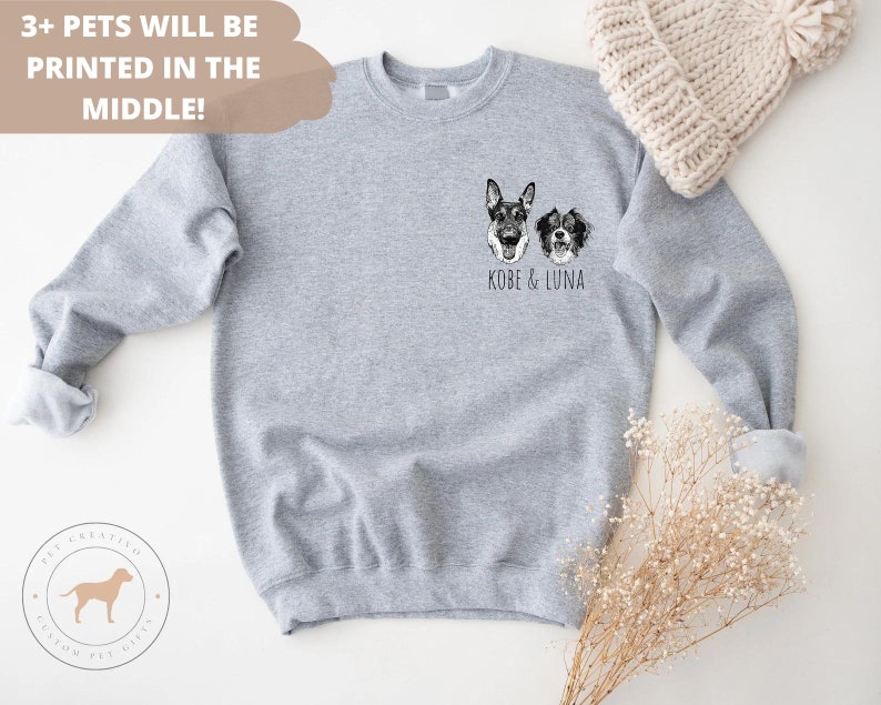 Personalized Pet Sweatshirt, Pet Gifts, Gift for Dog Mom, Custom Dog Portrait Sweatshirt, Pet Portrait, Pet Face Shirt, Dog Mom Gift image 6