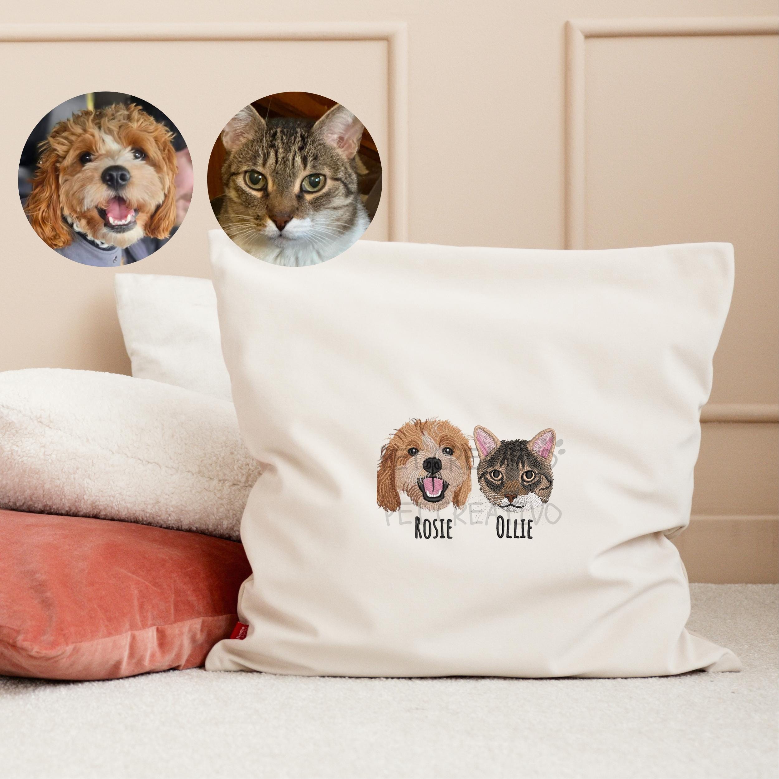 Embroidered Custom Pet Portrait Pillow Case: Linen Dog Memorial Gift