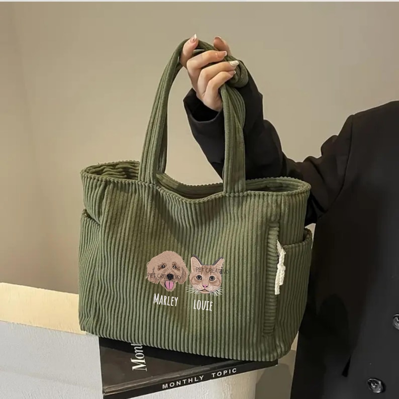 Custom Pet Portrait Tote Bag, Embroidered Dog Tote Bag, Personalized Pet Bag, Dog Mom Gift, Mother’s Day Gift image 9