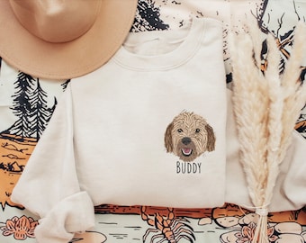 Aangepaste GEBORDUURDE huisdier sweatshirt, aangepaste hond portret, hond sweatshirt, huisdier gezicht shirt, hond moeder cadeau, hond borduurwerk, gepersonaliseerde geschenken