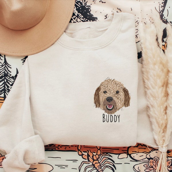 Benutzerdefiniertes BESTICKTES Haustier-Sweatshirt, individuelles Hundeportrait, Hunde-Sweatshirt, Haustier-Gesichts-Shirt, Geschenk für Hundemama, Hundestickerei, personalisierte Geschenke