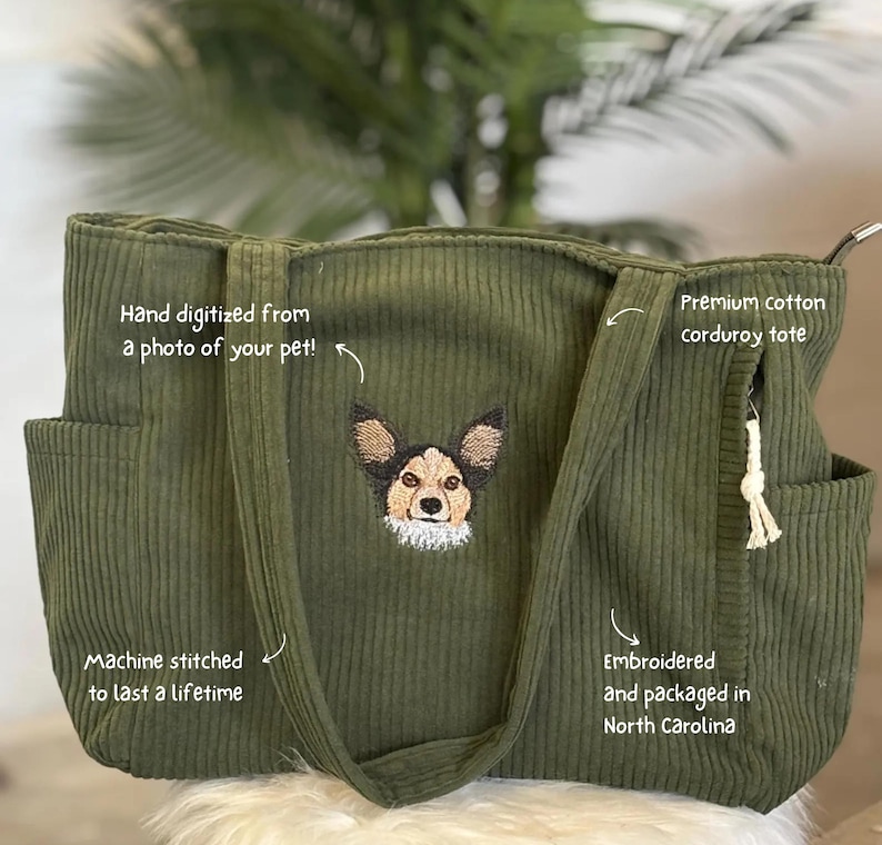 Custom Pet Portrait Tote Bag, Embroidered Dog Tote Bag, Personalized Pet Bag, Dog Mom Gift, Mother’s Day Gift image 7