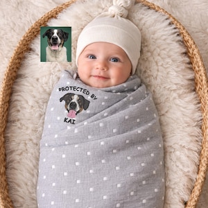 Manta personalizada bordada para bebê com foto de animal de estimação: Manta personalizada com rosto de cachorro, presente para recém-nascido, presente para o Dia das Mães