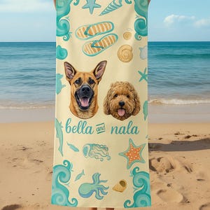 Custom Dog Portrait Beach Towel, Custom Pet Towel, Personalized Beach Towel, Cat Towel, Dog Mom Gift, Dog Lover Gift, Summer Beach Gift