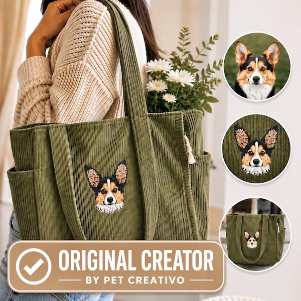 Custom Pet Portrait Tote Bag, Embroidered Dog Tote Bag, Cat Mom Gift Bag, Personalized Pet Bag, Dog Mom Gift, Birthday Gift Dog Mom