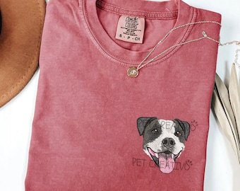Individuell besticktes Haustier-Portrait-T-Shirt - Komfortfarben