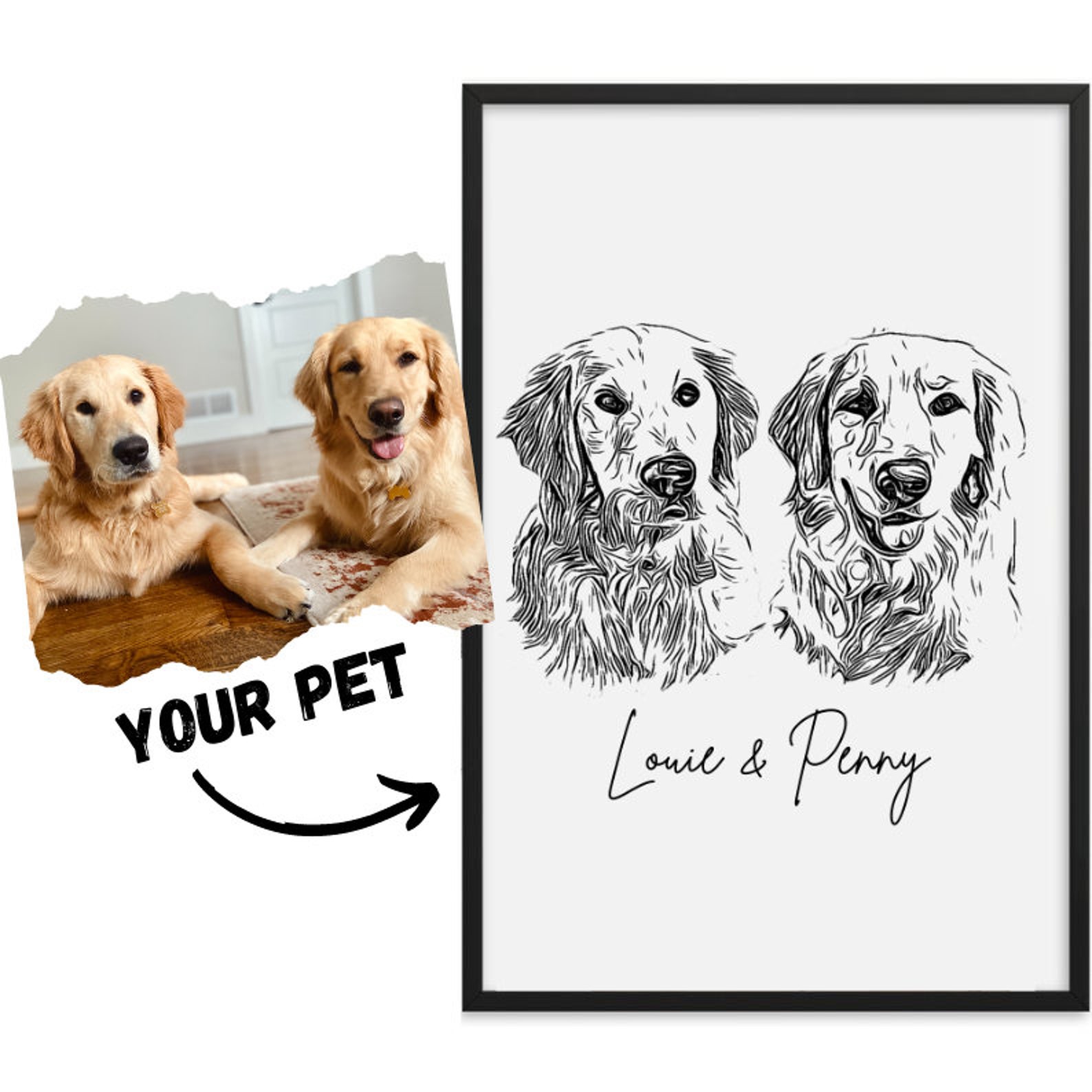 Custom Pet Portrait PRINTABLE Wall Art Personalized Dog Wall Etsy
