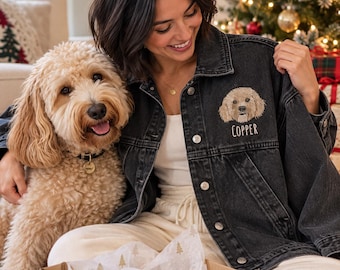 Custom Pet Portrait Denim Jacket, Embroidered From Your Photo