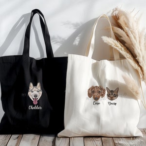 Cabas personnalisé brodé en toile pour portrait d'animal de compagnie, cabas personnalisé pour chien, sac pour chien, cadeau tête d'animal de compagnie, cadeau pour maman chien, broderie chien, sac fourre-tout pour maman chien