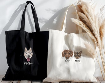 Custom Embroidered Pet Portrait Canvas Tote: Dog Mom Gift
