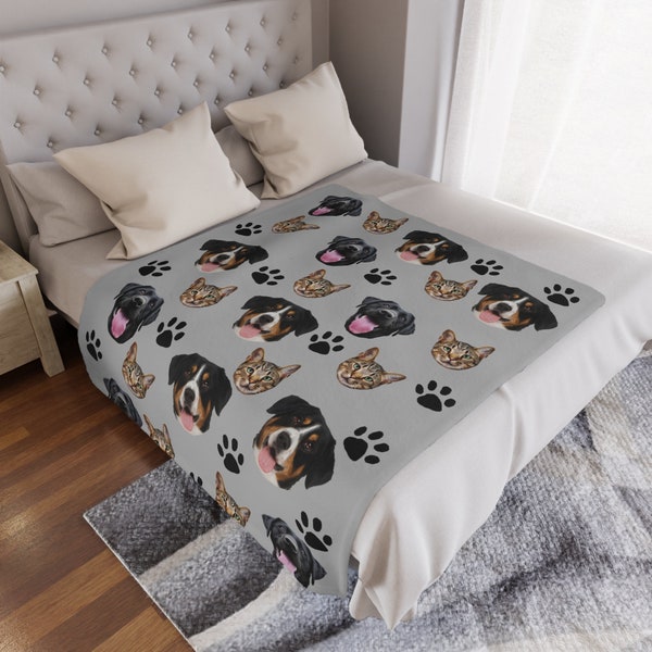 Personalized Dog Blanket, Custom Pet Blanket, Dog Face Blanket, Gift for Dog Mom, Dog Dad Gift, Custom Dog Portrait, Pet Face Blanket