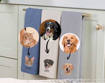 Aangepaste keukenhanddoek huisdier portret, geborduurde hondenhanddoek, gepersonaliseerd huisdiercadeau, cadeau hond moeder, Moederdagcadeau, Vaderdagcadeau