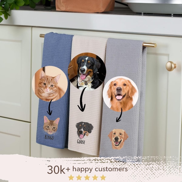 Custom Pet Portrait Kitchen Towel, Embroidered Dog Towel, Personalized Pet Gift, Dog Mom Gift, Mother’s Day Gift, Father's Day gift