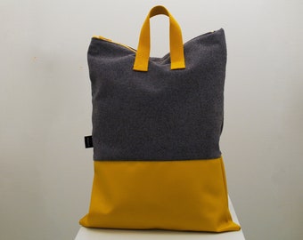 Basketpocket-pocket fabric and faux leather pot midnight blue with citrus motifs reversible model