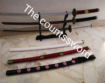 Set 3 pcs katanas swords Zoro roronoa ichimonji zoro's shuusui sandai kitetsu with display stand