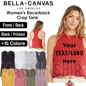 Custom BELLA + CANVAS Racerback Crop Top Blank Women's Tank top. Boho Pastel Retro Shirt / Personalized add Text/Logo/Graphic/Glitter 6682