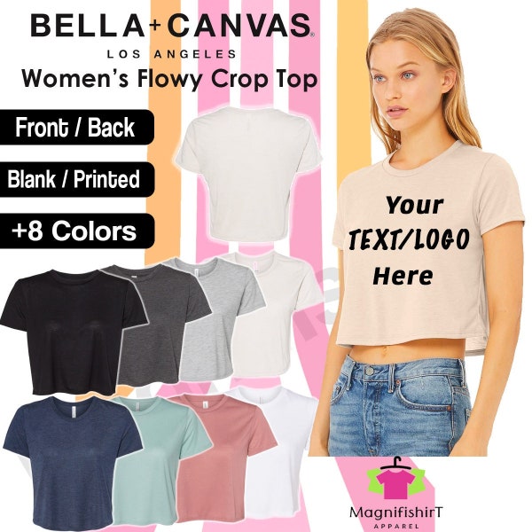 Custom BELLA + CANVAS - Flowy Crop Top Women's T-Shirt. Boho Pastel Retro Shirt Blank / Personalized add Text/Logo/Graphic/Glitter