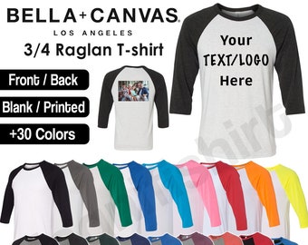 Custom Bella + Canvas 3/4 Sleeve Raglan Baseball T-Shirt UNISEX Tri Blend Premium 3200 Blank / Personalized add text/logo/Graphic/glitter
