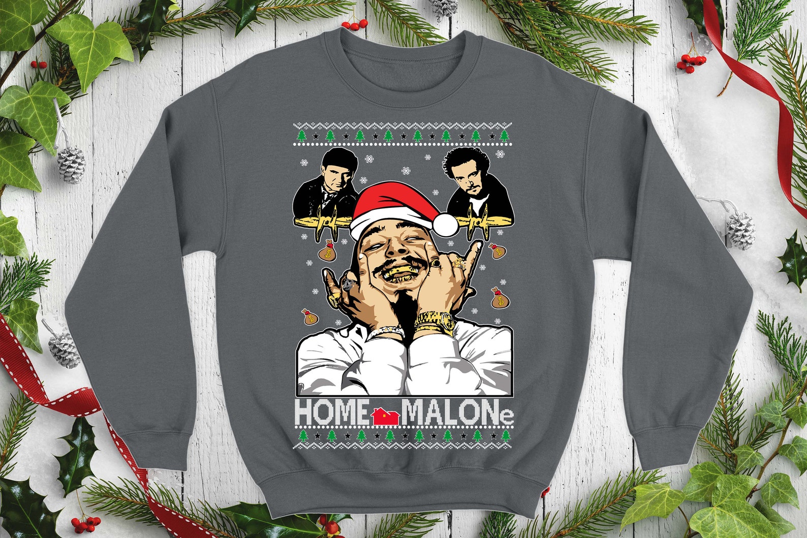 Post Malone Home Alone Ugly Christmas Sweater Funny Crew neck Etsy