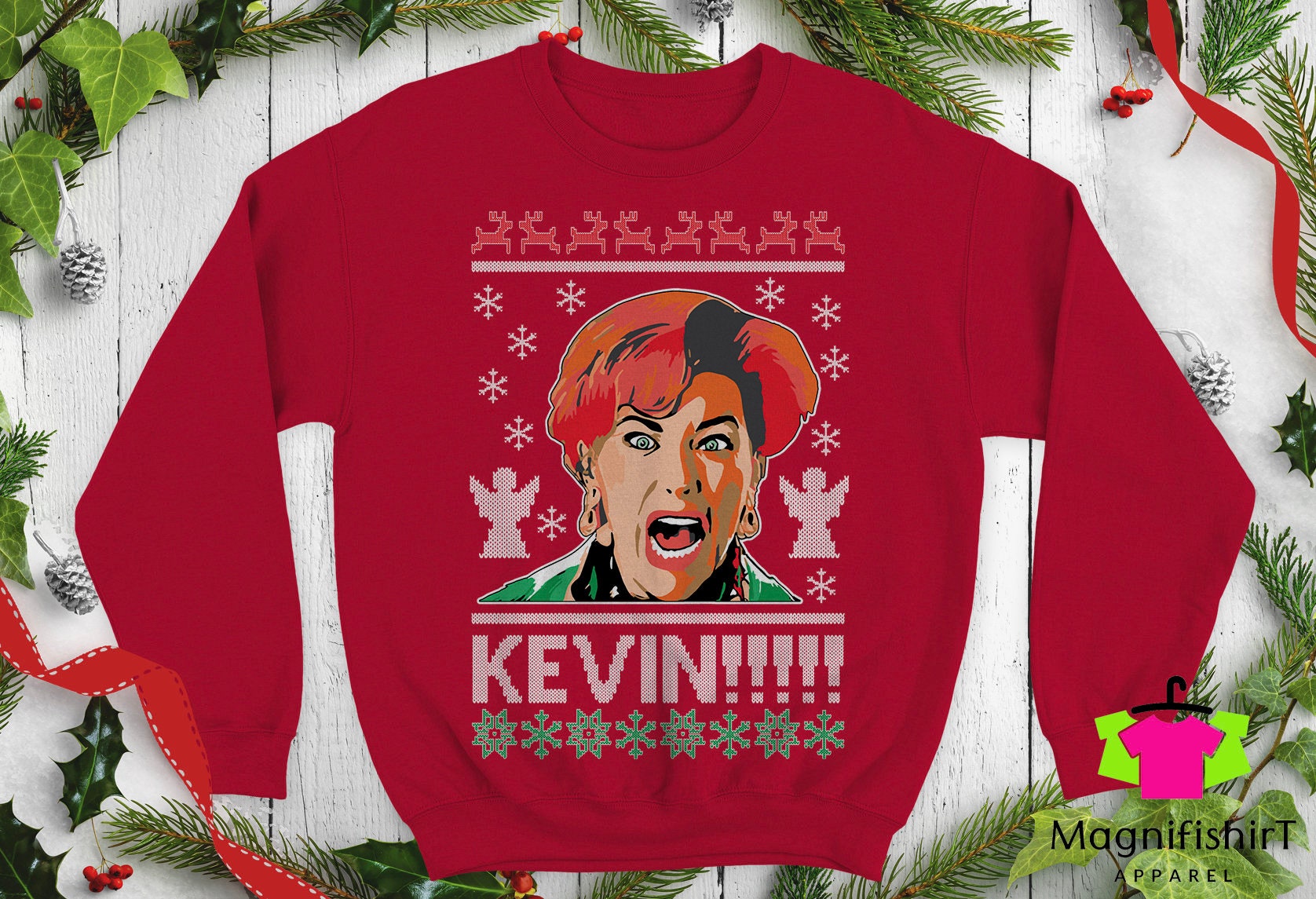 Discover Kevin!!!! Ugly Christmas Sweater. Unisex Funny home alone kate Parody xmas movies party gift Crewneck sweatshirts