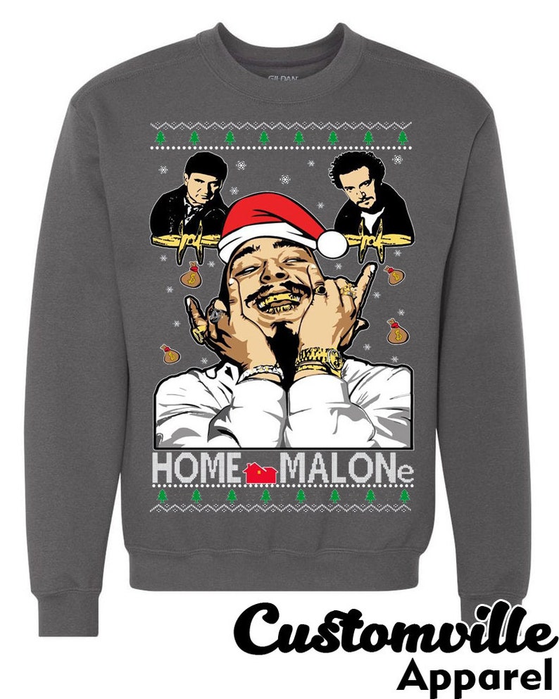 Post Malone Home Alone Ugly Christmas Sweater Funny Crew neck Etsy