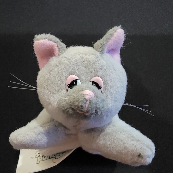 1995 Galoob Toys Pound Puppies Purrries Mini/Baby Gray Pink Kitten Plush 3"