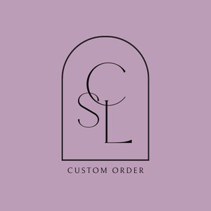 May include: A logo design featuring the letters C, S, and L in a stylized, elegant script within a black arched frame. The words "CUSTOM ORDER" are printed in a simple, sans-serif font below the frame. The background is a muted purple.