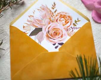 Honing gele fluwelen enveloppen met bloemen inleg C6