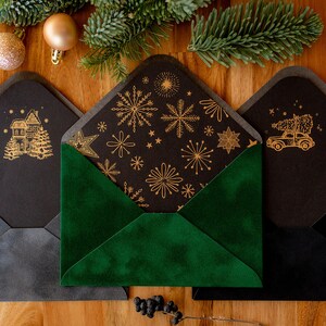 Christmas dark grey velvet envelopes with christmas design inlay C6 image 7