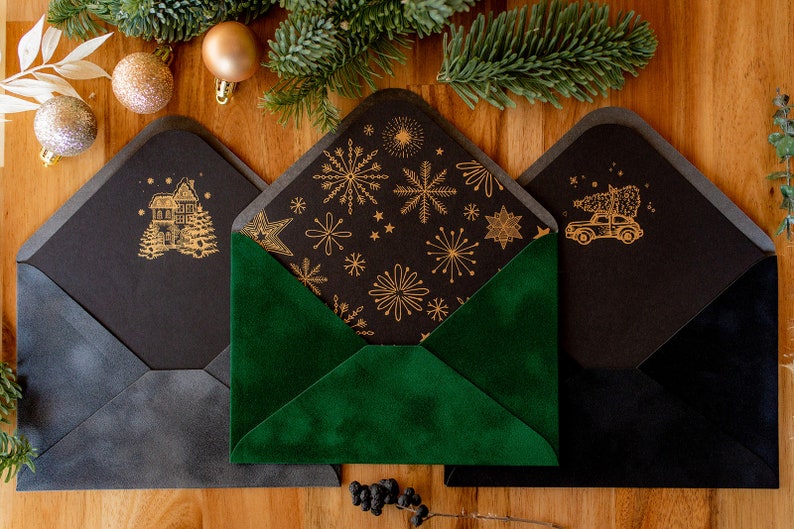 Christmas dark grey velvet envelopes with christmas design inlay C6 image 7