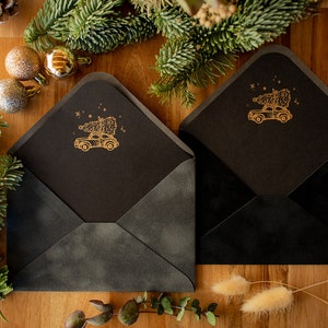 Christmas dark grey velvet envelopes with christmas design inlay C6 image 3