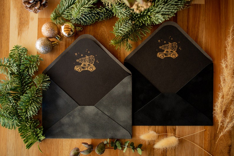Christmas dark grey velvet envelopes with christmas design inlay C6 image 3