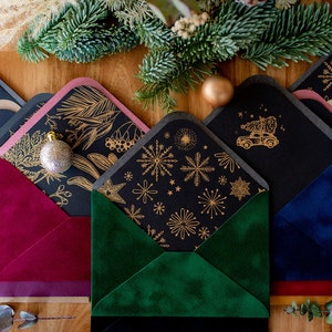 Christmas dark grey velvet envelopes with christmas design inlay C6 image 8