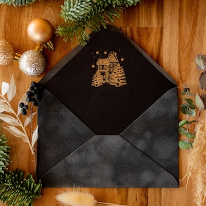 Christmas dark grey velvet envelopes with christmas design inlay C6 image 1