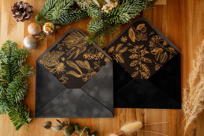 Christmas dark grey velvet envelopes with christmas design inlay C6 image 2