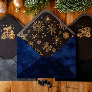 Christmas dark grey velvet envelopes with christmas design inlay C6 image 6