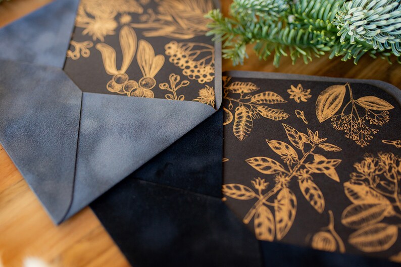 Christmas dark grey velvet envelopes with christmas design inlay C6 image 4