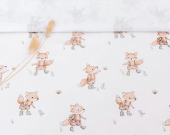 Tecido de algodão 100% raposa fofa, algodão com estampa de animais da floresta, tecido de raposa pequena no prado, tecido ecológico premium, projeto infantil, faça você mesmo