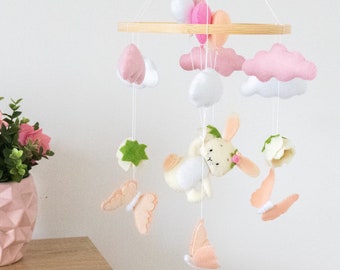 Baby Mobile Girl, Bunny Baby Mobile, Pink Nursery Decor, Flower Baby, Butterfly Baby Room, Balloon Baby Decor, Baby Shower Gift, Handmade