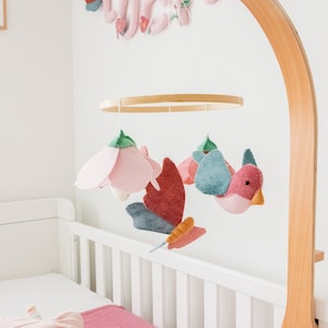 Butterfly Baby Mobile, Felt Flower Baby Mobile, Pink Nursery Decor, Girl Nursery, Girl Crib Mobile for Nursery Decor, Baby Shower Gift