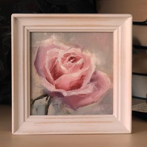 Pink Rose Painting/ Miniature Oil Painting/ Mini Floral Art/ Mini Wall Art/ Botanical Artwork/ Framed Home Decor/ Gift idea for Mom or Wife