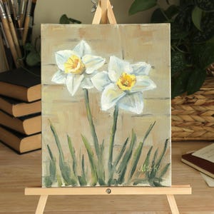 White Daffodils Oil Painting/ Original 8x10 Floral Art on Canvas/ Spring Wall Art/ Botanical Home Decor/ Flower Artwork Gift/ Miniature Art