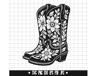 Cowgirl Boots SVG, Floral Boots DXF, Western Boots PNG, Cut File, Clipart, Digital File, Svg File, Silhouette, Instant Download