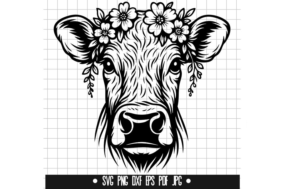 Floral Cow Svg, Cow Head Svg, Cow With Flowers Svg, Cow Clipart Svg ...