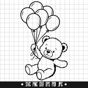Orsetto di peluche in formato SVG, Orsetto palloncino in formato SVG, Baby shower in formato SVG, Asilo nido in formato SVG, Bambini in formato SVG, Orsetto carino in formato SVG, File di taglio SVG