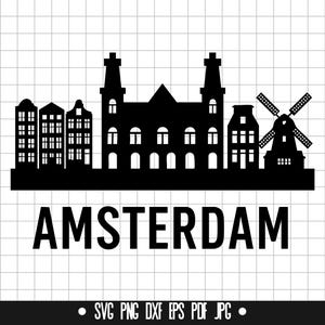 Ámsterdam SVG, Ámsterdam DXF, Horizonte de la ciudad PNG, Archivo de corte, Clipart, Archivo digital, Archivo SVG, Silueta, Descarga instantánea