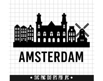 Amsterdam SVG, Amsterdam DXF, City Skyline PNG, Cut File, Clipart, Digital File, Svg File, Silhouette, Instant Download